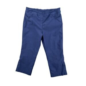 Tribal Womens Flatten It Blue Pull On Capri Pants Button Hem Slimming Size 16